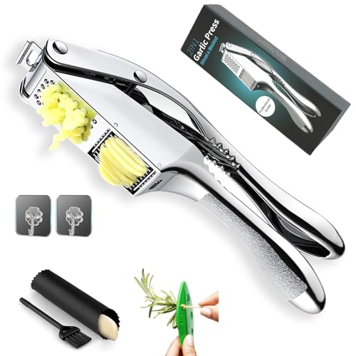Garlic Press and Slicer 3 In 1, Food Grade Stainless Steel Garlic...
