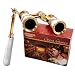 HQRP Opera Glasses s w/Crystal Clear Optic (CCO) 3 x 25 with Built-In Foldable Handle and Red Reading Light (White-Pearl with Gold)