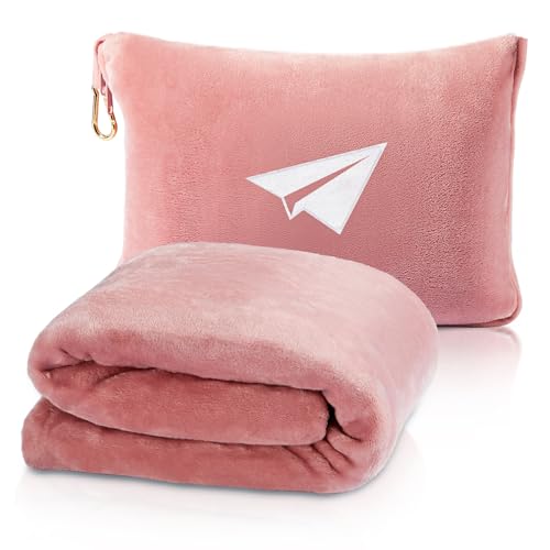Premium Reisedecke für Flugzeug, Weiches Flugzeug Deckenkissen 2 in 1 mit Kompakter Tasche,...