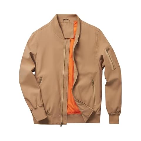 HOOD CREW Men’s Bomber Jacket Lightweight Casual Stylish Spring Fall Windbreaker Zip Up Outwear Coat with Pockets Khaki 2XL Cover