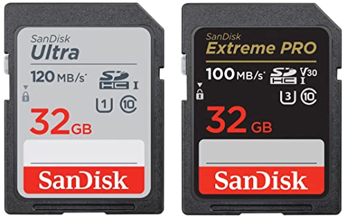 Image of SanDisk Extreme Pro SD UHS I 32GB Card for 4K Video for DSLR and Mirrorless Cameras 100MB /s Read & 90MB /s Write & Ultra SDHC UHS-I Card 32GB 120MB /s R for DSLR Cameras