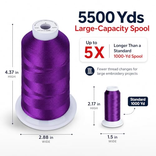Image of Simthread 5500Yds /5000M 40WT Polyester Embroidery Thread Dark Grape S099 | High-yardage 5000M spool offers smooth feeding and stable 40WT polyester thread for home and commercial embroidery machines.