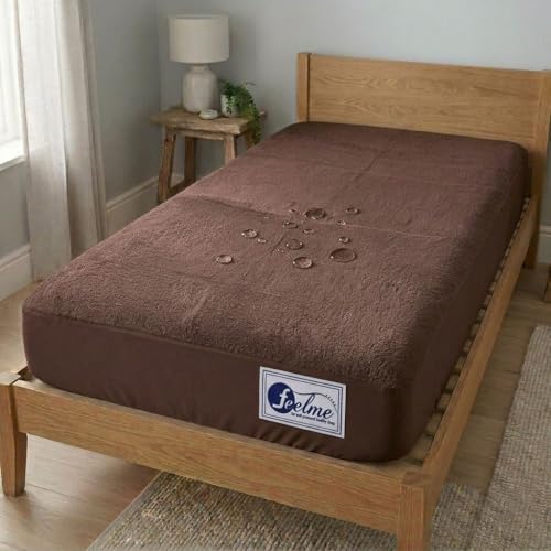 Image of Feelme Mattress Protector Single Bed Waterproof Mattress Cover for Single Bed 72x48 inch / 6x4 feet Coffee