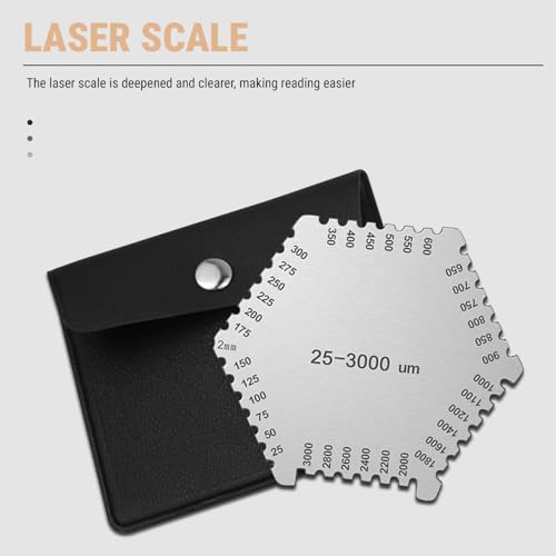 Uadme Nassfilmkamm Edelstahl, 25-3000 µm Hexagon Hochpräzise Nassfilm Dickenmessgerät Gage, Nassfilmdickenmessgerät mit Schwarzem Gehäuse zur Messung der Lackschichtdicke