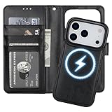 Bocasal for iPhone 17 Pro Wallet Case Compatible with MagSafe Wireless Charging, RFID Blocking Magnetic Leather Case with Card Slots Holder Kickstand Detachable Wrist Strap 6.3 Inch (Black)