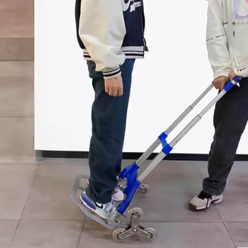 Carrinho Dobrável Sobe Escada, Azul, até 70Kg Resistente e Compacto, Ideal Para Viagens e Transporte