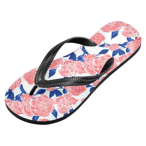 Sinestour Rose Blue Leaves Flip Flops for Beach Thong Sandals Anti-slip Lightweight Flat Slippers for Summer Travel Swim2