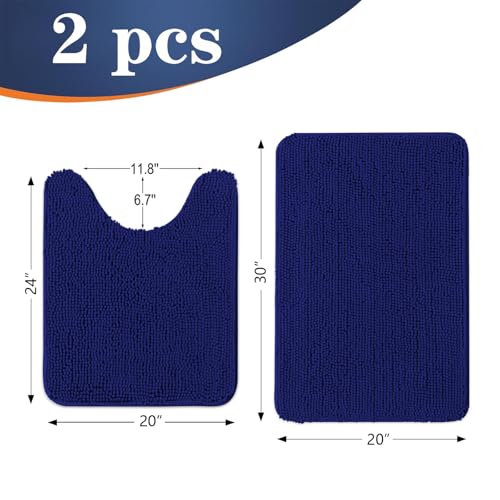 Image of OLANLY Bathroom Rugs Sets 2 Piece, Soft Absorbent Chenille Bath Mats and U-Shaped Contour Toilet Mat Area Rug Set, Machine Washable Bath Carpet, Home Decor Accessories(30 inchx20 inch+24 inchx20 inch, Navy)
