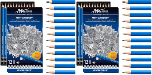 Image of STAEDTLER Mars Lumograph Art Drawing Pencils - Sustainable,Break-Resistant Graphite,Metal Case,12 Count (Pack of 2)