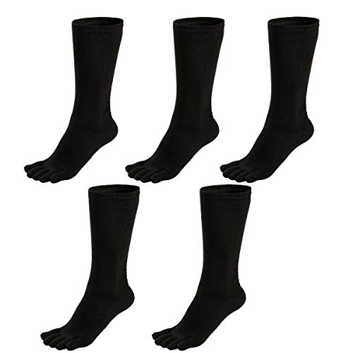 Mens Toe Socks Cotton Athletic Running Five Finger Crew Socks (one size 7-11, Black)