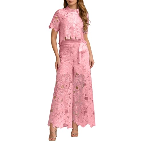 Ensemble deux pièces femme chic été survêtement manches courtes pizzo décontracté