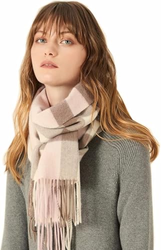 Wool Scarf for Fashion Women and Men 100% soft wool Plaid Tartan Scarf Fashion Lightweight Warm blanket Scarf (dahlia/latle)