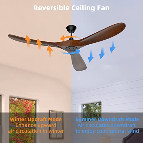 Obabala 60'' Outdoor Ceiling Fan With Remote Control, 3 Balsa Wood Blades, Matte Black, Reversible Dc Motor Quiet Energysaving, For Bedroom Patios Kitchen Farmhouse, Indoor/Outdoor Ceiling Fan #TOP2