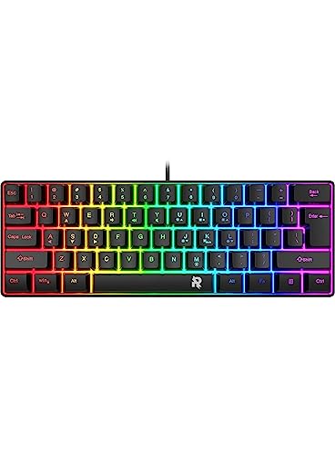 ROCK POW 60% Wired Gaming Keyboard, RGB Backlit Ultra-Compact Mini Keyboard, Waterproof Small Compact 61 Keys Keyboard for PC/Mac Gamer, Typist, Travel, Easy to Carry on Business Trip(Black)