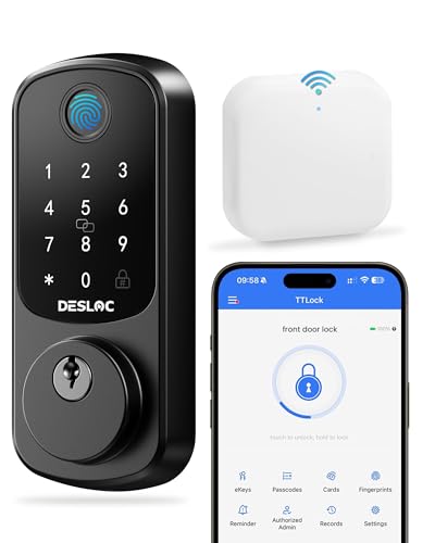 DESLOC Smart Lock B200 WiFi Version, Fingerprint Keyless Entry Door Lock, App Remote Control, Smart Locks for Front Door, WiFi Deadbolt Smart Lock, Emergency Power Port,12 Months Battery, Auto Lock