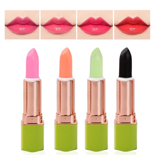 4-Pack Aloe Vera Colour Changing Lip Balm, Temperature Sensitive Hydrating Lipstick Set, Natural Moisturizing Lip Tint, Long-Lasting Gloss, for Women & Girls