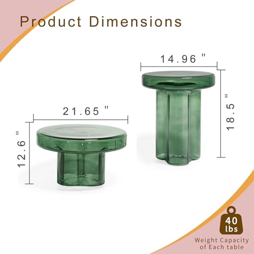 Image of Round Glass Coffee Table for Living Room,Small Modern Center Table, Minimalist Solid Glass Accent Piece for Apartment or Lounge, Minimalist Coffee Table(Grey Green,W14.96*H18.5in)
