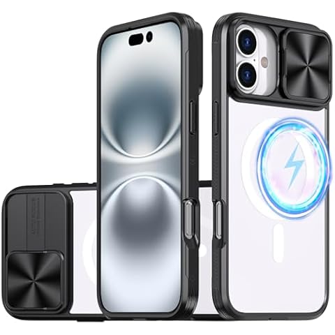 SCQRICY Magnetic Case for iPhone 16 with Slide Camera Cover [Compatible with MagSafe] Drop Protection Lens Protector Camera Privacy 16 Case Shockproof Clear Back Slim Fit Mag-Safe Phone Case Cover Cover