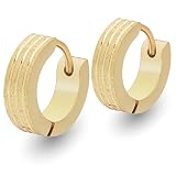 [Adelina Style] フープピアス 人気 太め 幅4mm 表面加工 1ペア つけっぱなし 18G メンズ レディース リング ピアス サージカルステンレス 金属アレルギー対応 男女兼用 (タイプB ゴールド)