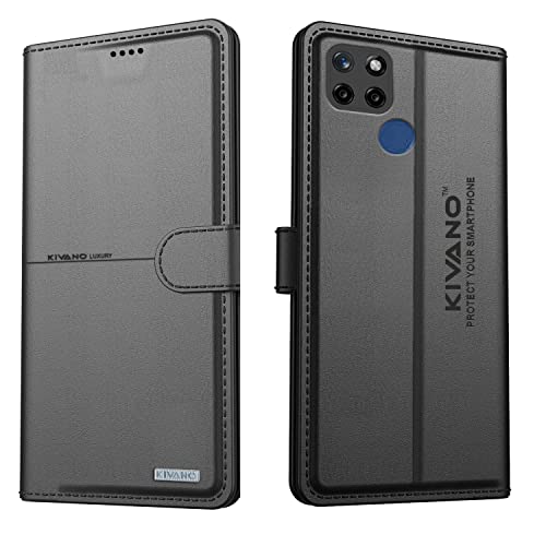 Image of KIVANO Realme C12 Professional Series Wallet Case | Luxurious Design | Premium | PU Leather Flip Case Back Cover | Magnetic Closure - Black