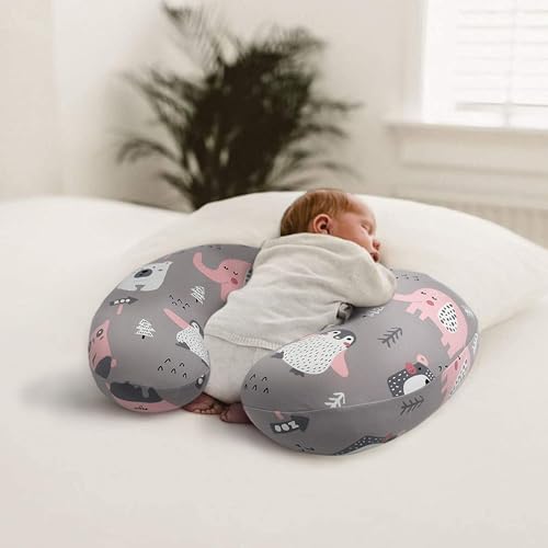 Image of Proliva Feeding Pillow for New Born Baby with Detachable Cover Breast Feedin, Maternity Nursing Pillow for Breastfeeding Set of Support for Baby Feeding Pillow Mom Home (ANI-Greys-A2)