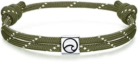 J.Endéar Paracord Bracelet for Women Men Wave Charm Nautical Rope 925 Sterling Silver Surfer Partner Bracelet Gift for Summer Sea Beach Surf Sailing Sea Enthusiasts, Green