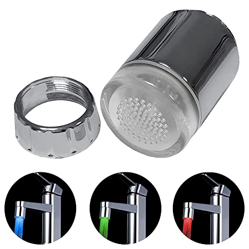 Focus Sanitar Strahlregler Wasserhahn Sieb Perlator Einsatz Perlatoren LED Wasserdurchfluss leuchtender Wasserhahn, dreifarbige LED-Temperaturregelung, Farbwechseldüse, Miniaturduschkopf, Silber Cover