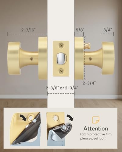 Image of Goldenwarm Gold Door Knobs Interior Privacy, Zinc Alloy Keyless Brushed Gold Door Knobs for Bedroom Bathroom, Heavy Duty Interior Door Knob - Adjustable & Reversible (8 Pack)