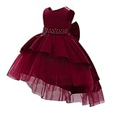 FYMNSI Blumenmädchenkleider Kinder Baby Mädchen Hochzeit Brautjungfernkleid Vokuhila Tüllkleid Prinzessin Abendkleid Elegant Partykleid Geburtstagskleid Festliches Ballkleid Weinrot 4-5 Jahre