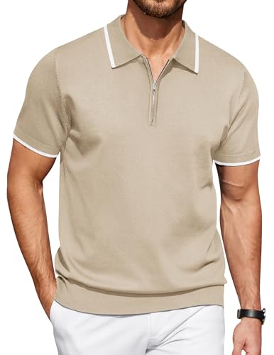 Polo en tricot extensible pour homme avec col zippé ajustable coupe classique