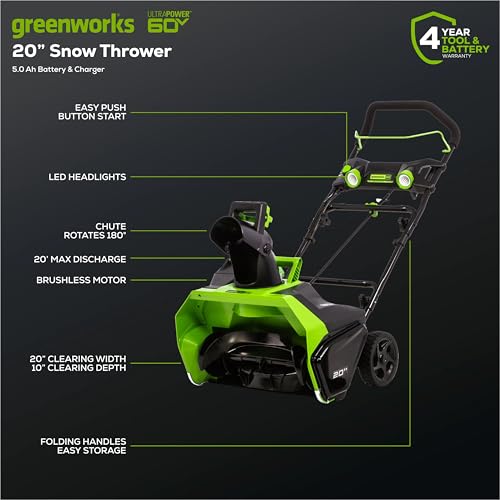 Greenworks 2608702 60V 20 Inch Brushless Cordless Snow Blower thumb #1