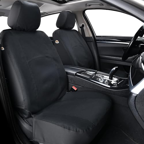 Image of Coverado Car Seat Covers Front, Canvas Universal Seat Covers for Cars, 2-Pack Car Seat Cushions, Auto Seats Protectors for Kids & Dogs, Driver Seat Covers Fit for Most Vehicles Trucks SUVs /Black