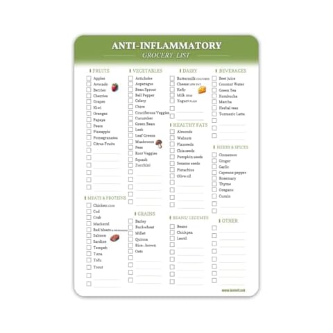 lovielf Reusable Anti-Inflammatory Grocery & Shopping List Food guide for Gut Heath, Nutrition | Double Sided Erasable material Cover