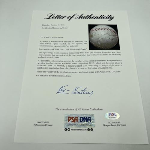 Image of The Only Josh Gibson Single Signed Baseball On Earth PSA DNA & JSA COA - Autographed Baseballs