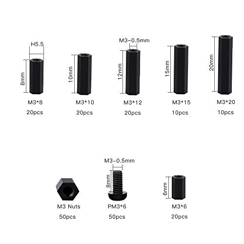 Szhkm M3 Nylon Female-Female Hex Utility Spacer Standoff Screw Nut Assortment Mounting Hardware Kit,Prototyping Accessories Spacer Standoff Varied Length Assortment Box 200 Pieces #TOP2