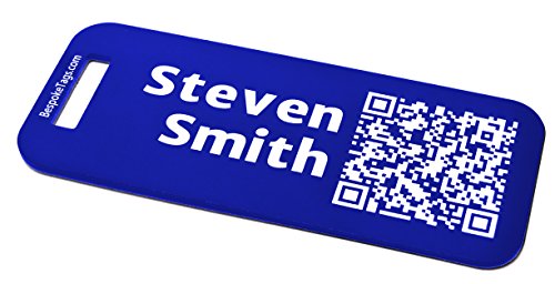 Custom Metal Luggage Tag - Customized Engraved Info & QR Code (Small, Dark Blue)