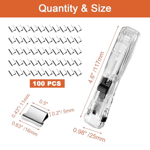 Image of 2 PCS Handheld Reusable Creative Stapler Push Stapler Clips Paper Clamp Dispenser 40 Sheet Capacity with 100 Stainless Steel Refill Binder Clips for Office Document School Supplies