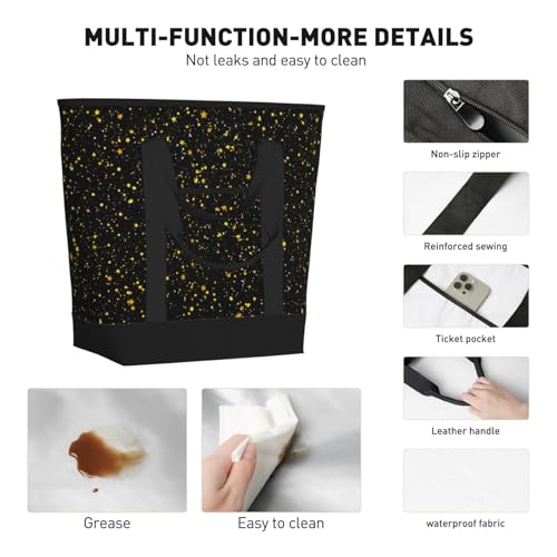 Glitter Stars Gold Black Insulated Tote Bag – Premium Insulation, Leakproof & Durable, Ideal For Grocery Shopping, Picnics, Food Delivery & Travel4