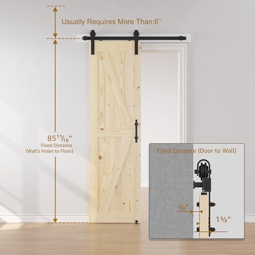 Image of SMARTSTANDARD 24in x 84in Sliding Barn Door with 4ft Barn Door Hardware Kit Included, Unfinished Solid Spruce Wood Door, Assembly Required, DIY, Stainable, Natural
