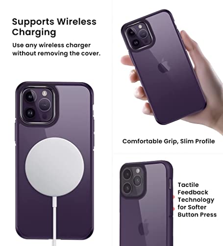 Image of KAPAVER for iPhone 14 Pro Max Matte Clear Case[Anti-Fingerprints ][Anti-Scratch] Frosted Translucent Shockproof Slim Cover 6.7 inches (Matte Purple + Glass)