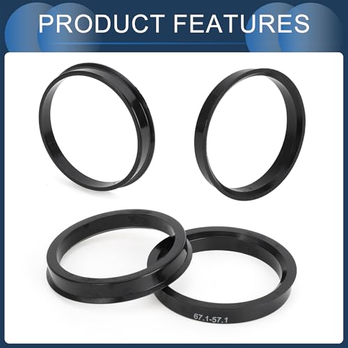 INFINAUTO Pierścienie centralne do piasty, średnica wewnętrzna 57,1 mm, średnica zewnętrzna 67,1 mm, tworzywo sztuczne ABS, czarne, 4 szt