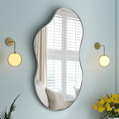SHYFOY Decorative Wall Mirror Irregular, 32"x19" Silver Asymmetrical Mirrors for