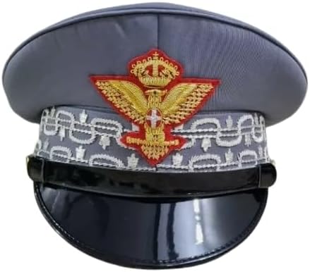 Military Style Dress Cap, Italian Army General Visor Hat Replica, Gray with Gold Eagle Emblem (US, Numeric, 7, Grey)