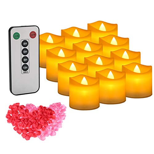 Image Tea Lights, Tealight Candles With Remote Control And Timer 12 Pack, Battery Operated Flameless Tealight Candles With Decorative Fake Rose Petals For Tealight Votive Holders & Lantern Amber #TOP6