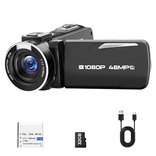 Videocamera 1080P Camcorder 48MP zoom digitale 18X Vlogging Camera per Youtube, 3.0' 270°Schermo Webcam Video Camera con Scheda da 32 GB & Batteria