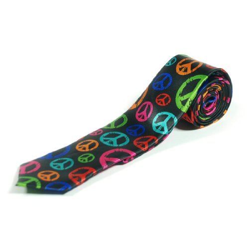 Multi Coloured Peace Sign Design Skinny Tie - Retro Fancy Dress Colourful Ban the Bomb Style