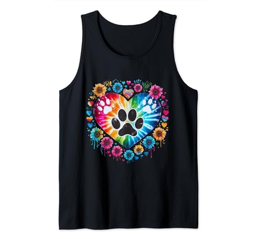 Tie Dye Love Dog Paw Print Cuore Animal Lover Canotta