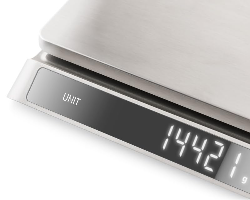 ETA Grande digitale Küchenwaage I 15kg I Grammwaage mit 1g Teilung I Edelstahl Feinwaage mit Tara-Funktion I Haushaltswaage mit LED-Display & Touch-Bedienung I Backwaage inkl. Batterien