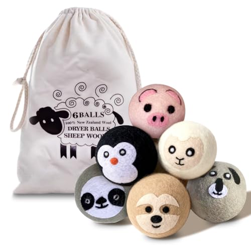 Natural Wool Dryer Balls XL 6-Pack - 100% New Zealand Wool, Reusable Eco-Friendly Fabric Softener, Reduces Wrinkles, Static & Drying Time, Chemical-Free Alternative to Dryer Sheets​(WB-01)