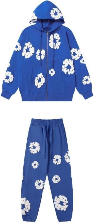 Y2K Men's and Women's foam Printed Hooded Sweatpants Two piece Couple Pullover Top Jogging Pants Set